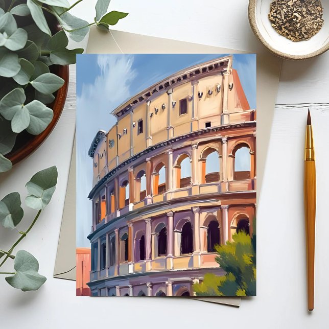 Cartão Postal Colosseum Roma Watercolor Viagem (Criador carregado)
