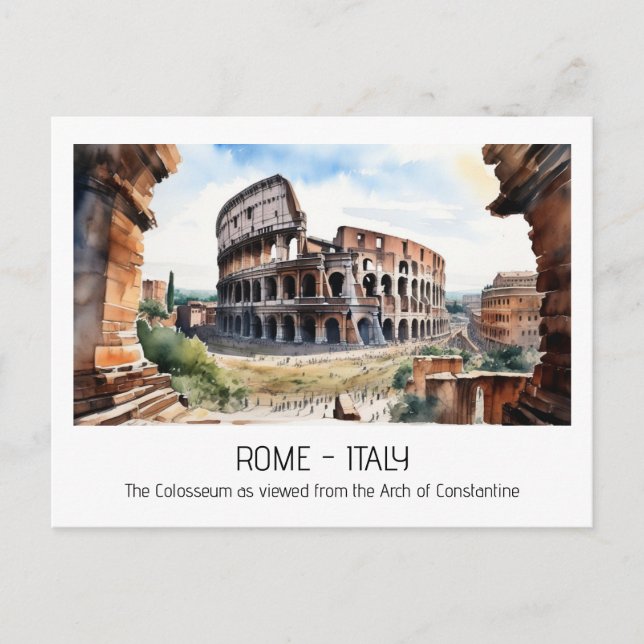 Cartão Postal Colosseum watercolor arca Constantine Roma curio (Frente)
