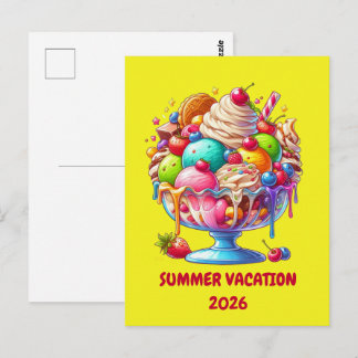 Cartão Postal Colourful Ice Cream Sundae – Cute Dessert Illustra