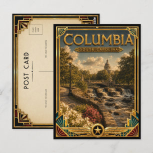 Cartão Postal Columbia Carolina do Sul Arte Deco Vintage Dourado