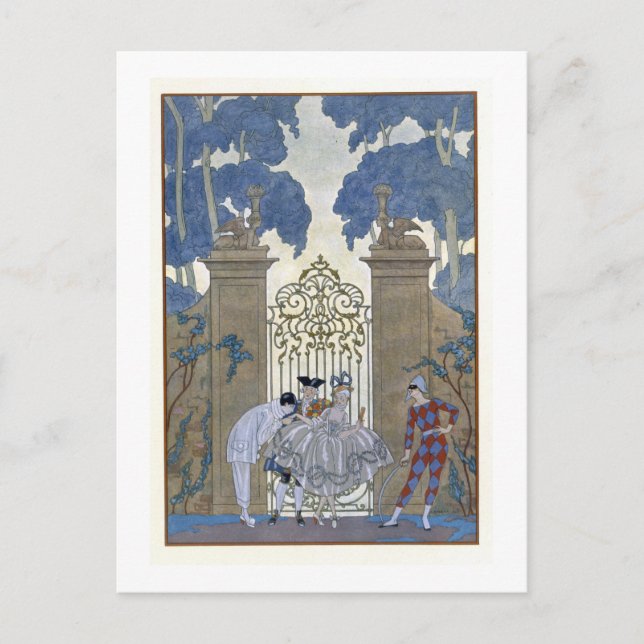 Cartão Postal Columbina, ilustração de "Fetes Galantes" por Pa (Frente)