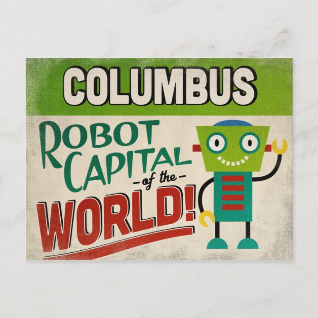 Cartão Postal Columbus Ohio Robot - Engraçado Vintage (Frente)