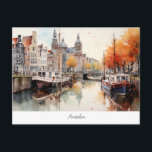 Cartão postal com Amesterdã, Países Baixos<br><div class="desc">Cartaz viagem com Amsterdã,  bela Holanda.</div>