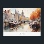 Cartão postal com Amesterdã, Países Baixos<br><div class="desc">Cartaz viagem com Amsterdã,  bela Holanda.</div>