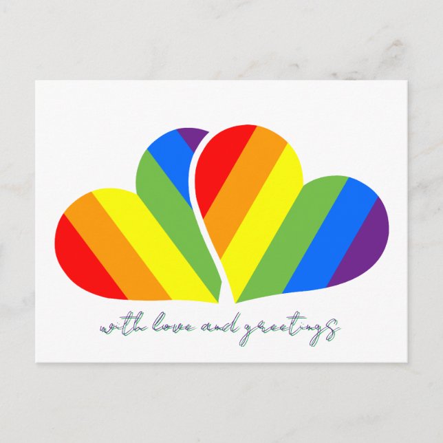 Cartão Postal com amor e corações de arco-íris  (Frente)