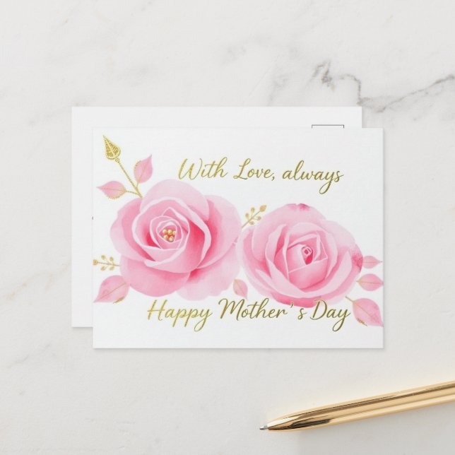 Cartão Postal Com Dia de as mães De Rosas Rosa Com Amor (Frente/Verso In Situ)