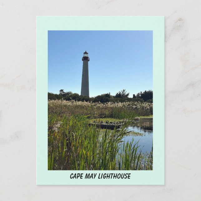 Cartão postal com foto do farol de Cape May (Frente)
