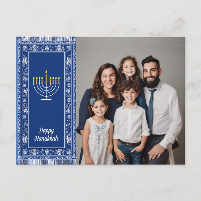 Cartão Postal Com foto🕎 Feliz Hanukkah, Menorah, personalizável (Frente)
