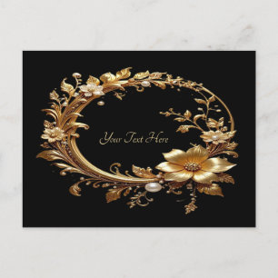 Cartão Postal com Moldura Adornada Floral Dourada