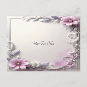 Cartão postal com moldura floral rosa