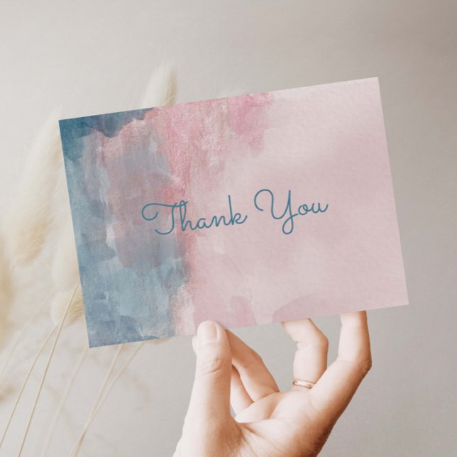 Cartão postal com obrigado de Aquarela Azul e Rosa (Criador carregado)