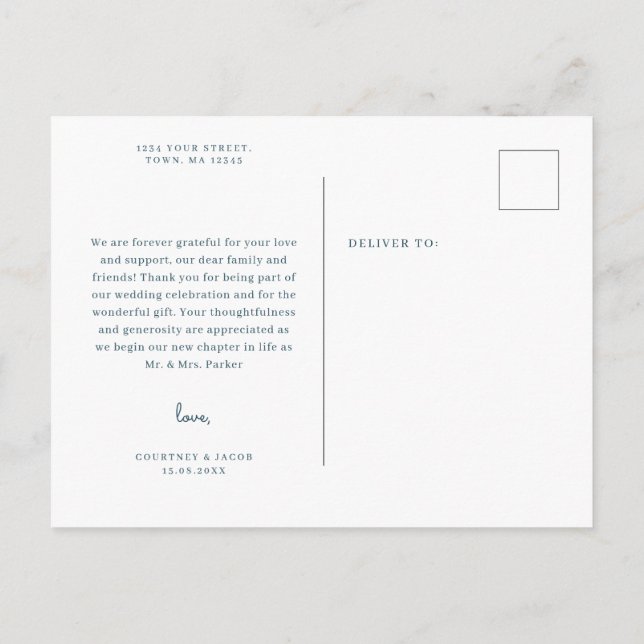 Cartão postal com obrigado de Aquarela Azul e Rosa (Verso)