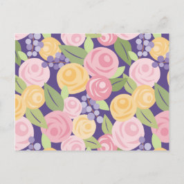 Cartão Postal com Padrão Floral de Rosas