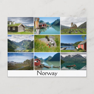 Cartão postal com paisagens e texto: "Noruega"