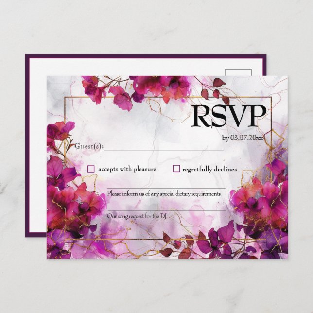 Cartão Postal Com pedido de música Fuchsia Enchantment: Watercol (Frente/Verso)