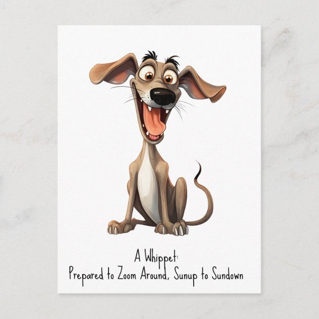 Cartão Postal Com texto personalizado, 🐶whippet louco 🤪 (Frente)