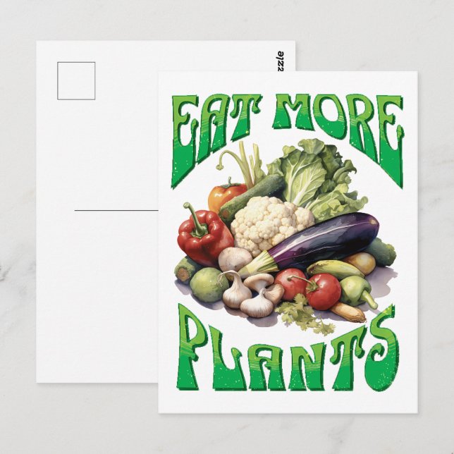 Cartão Postal Coma Mais Plantas Vegetais (Frente/Verso)