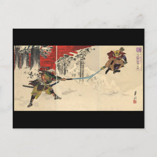 Cartão Postal Combate Samurai na neve por volta de 1890