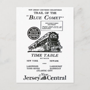 Cartão Postal Comboio Central Blue Comet de Nova Jersey