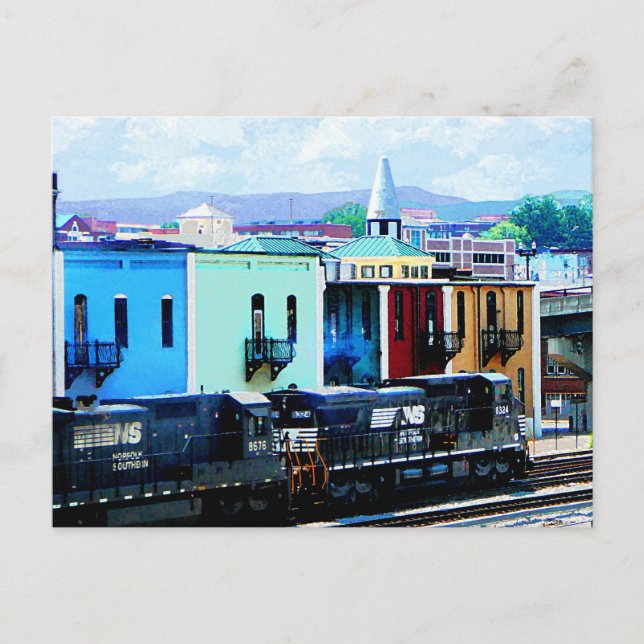 Cartão Postal Comboio com duas locomotivas Roanoke, VA (Frente)