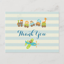 Cartão Postal Comboio de Brinquedos e avião em Strips Obrigado