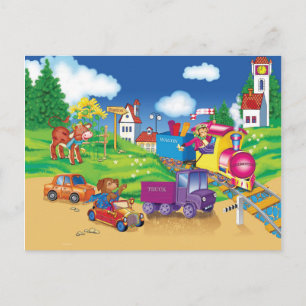 Cartão Postal comboio e carro