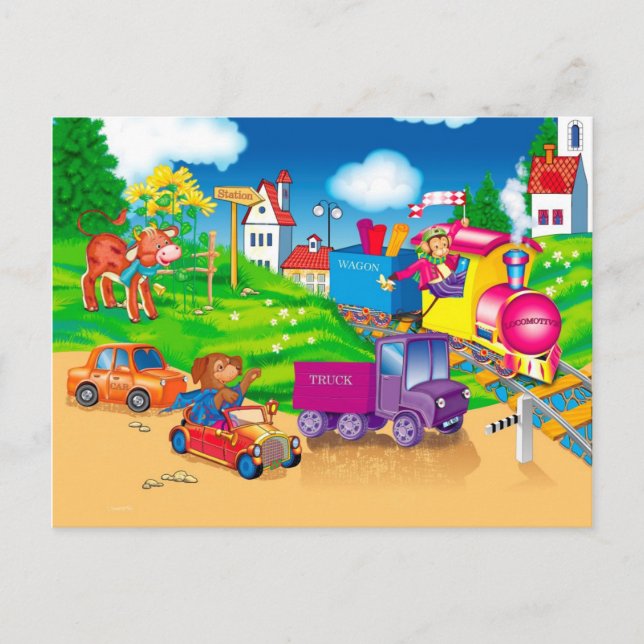 Cartão Postal comboio e carro (Frente)