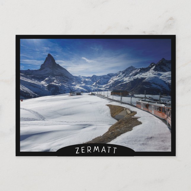 Cartão Postal Comboio ferroviário Gornergrat e Matterhorn em Zer (Frente)