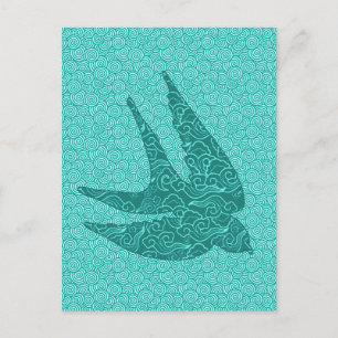 Cartão Postal Comboio japonês em voo, Turquesa e Aqua