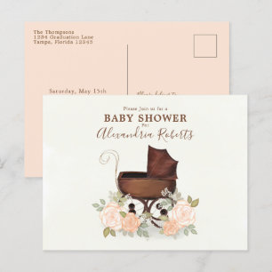 Cartão Postal Combustível Floral Elegante De Aquarela Rosa-chá