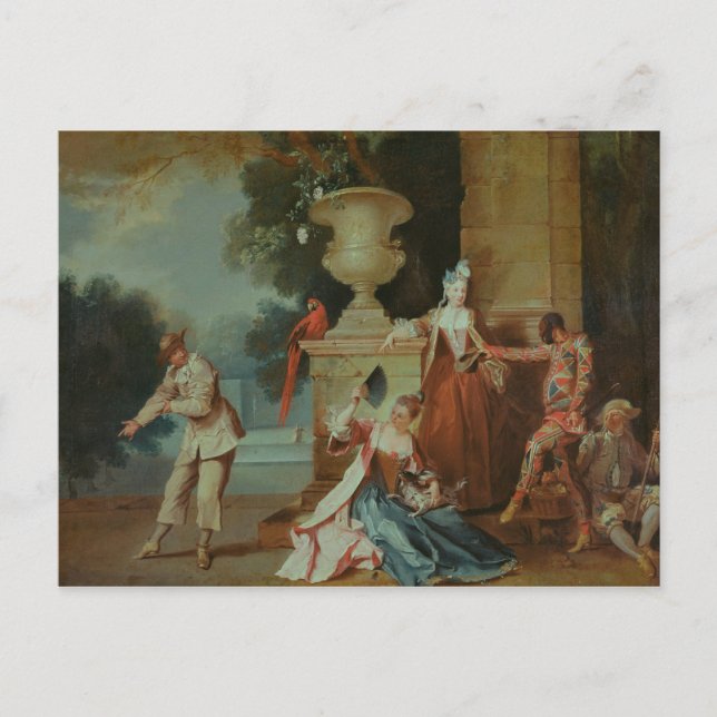 Cartão Postal Comediantes italianos em um Parque, c.1725 (Frente)