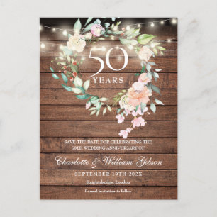 Cartão Postal Comemoração dos 50 anos com Floral Rústico Save th