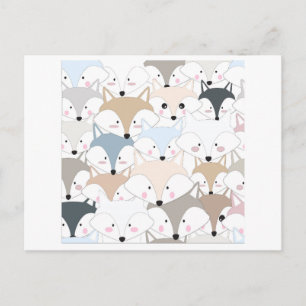 Cartão Postal Comic cartoon cute fox or wolf pattern