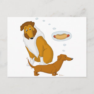 Cartão Postal Comical Collie e Dachshund