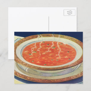 Cartão Postal Comida Antiga, Tigela Quente de Sopa de Tomate com