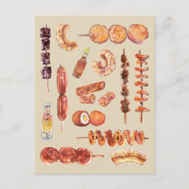Cartão Postal Comida da rua Filipino em Watercolor Pinoy
