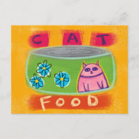 Comida de Gato Verde - Cartão-postal de Gato Engra