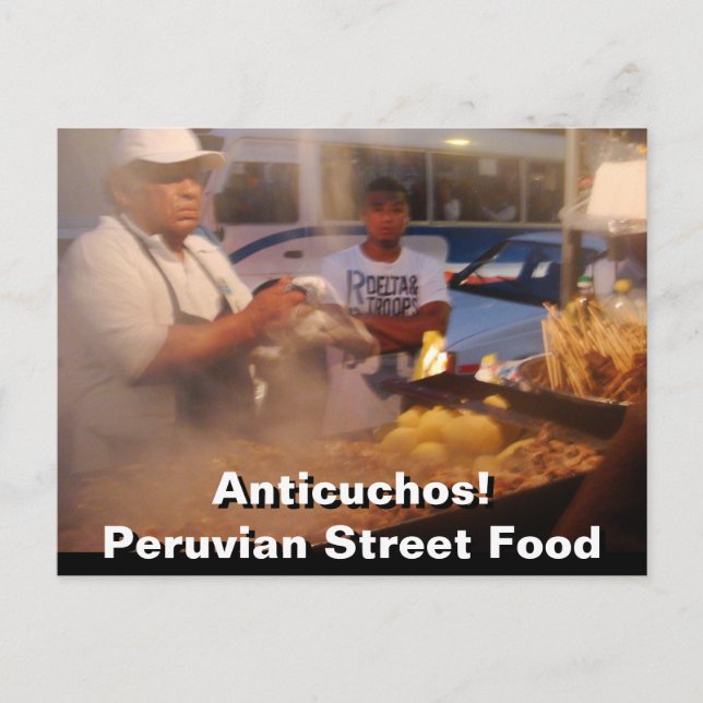 Cartão Postal Comida de rua no Peru - Anticuchos (Frente)