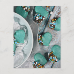 Cartão Postal Comida Fotografia Teal Heart Macaron Paery