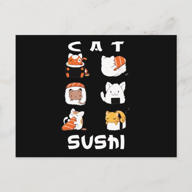 Cartão Postal Comida Japonesa de Gato Sushi Cute (Frente)