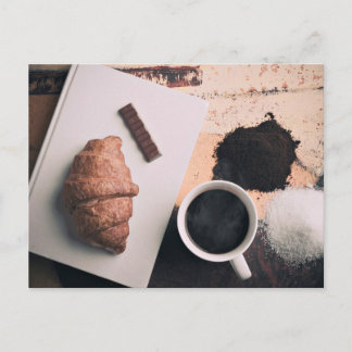 Cartão Postal Comida Pensava, Um Crossiant, Uma Fita De Chocolat