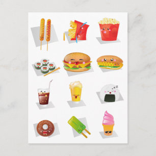 Cartão Postal comida rápida kawaii