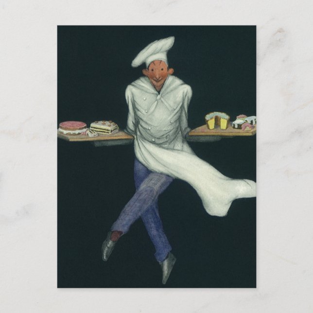 Cartão Postal Comidas de vindima, padeiro com pastelaria (Frente)