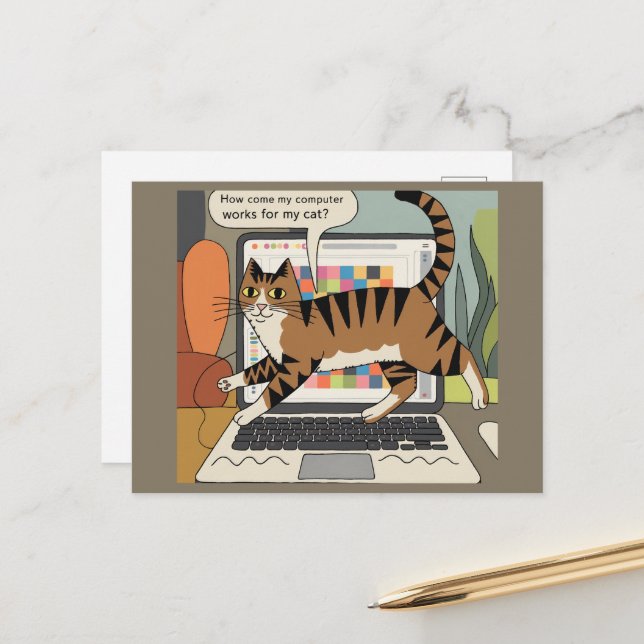 Cartão Postal Como Meu Computador Funciona Para Um Cartoon Engra (Frente/Verso In Situ)