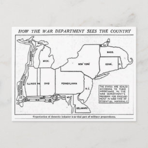 Cartão Postal Como o Departamento de Guerra vê os EUA em 1940