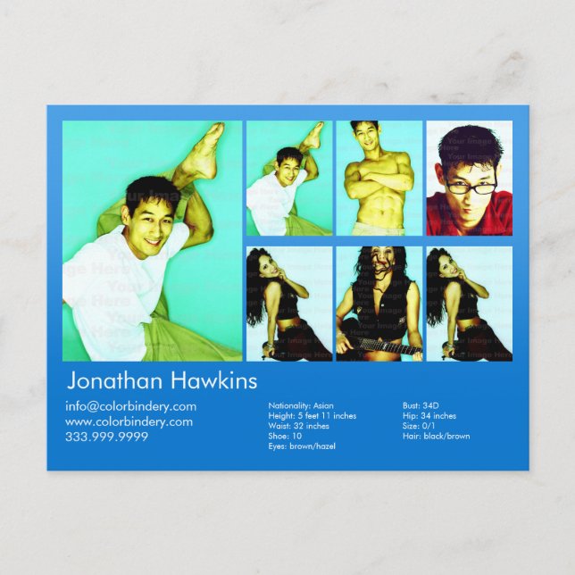 Cartão Postal Comp de Captura Azul de Ator e Modelo (Frente)