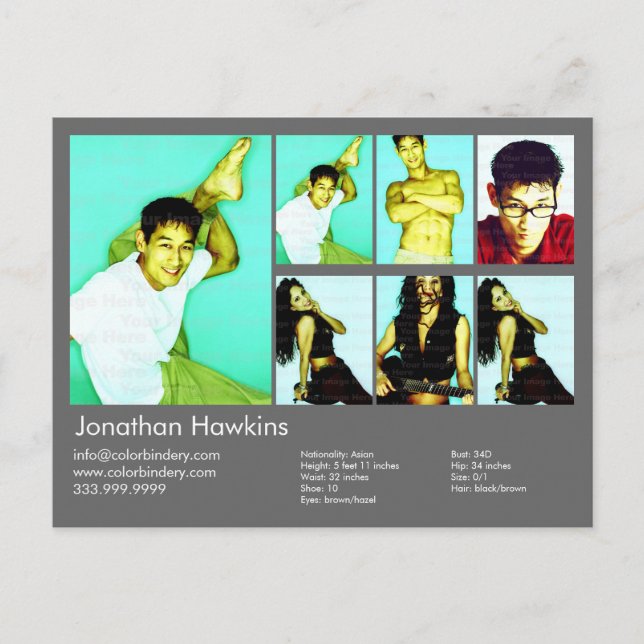 Cartão Postal Comp de Captura de Cinzas Escuras de Ator e Modelo (Frente)