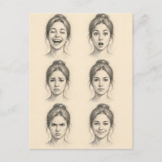 Cartão Postal Compilação de Desenho a Lápis de Rosto Feminino Ex