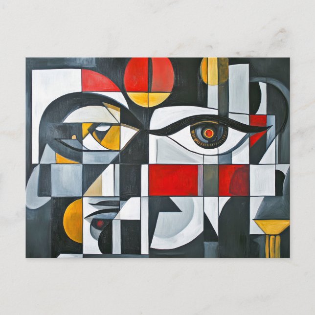 Cartão Postal Composição Abstrata Geométrica de Rosto (Frente)