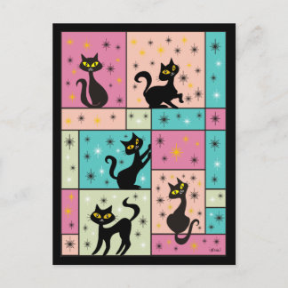 Cartão Postal Composição com 5 Gatos Pretos